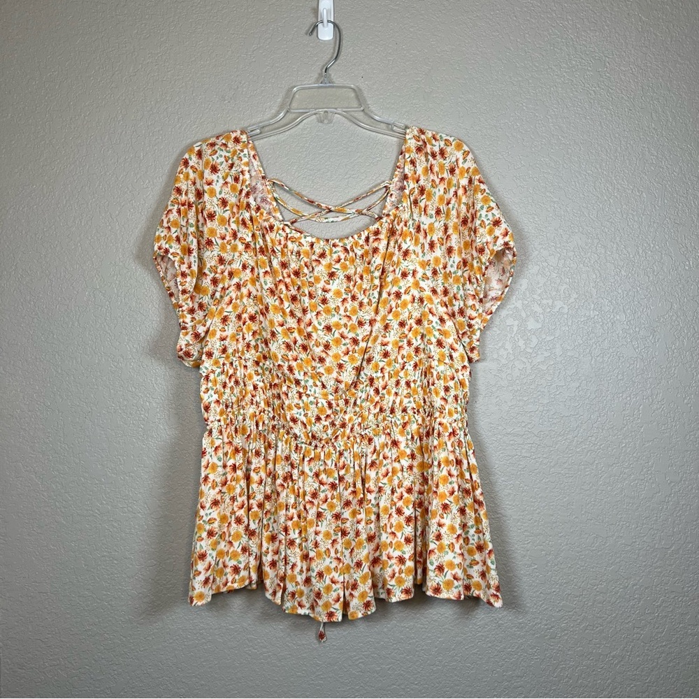 Torrid Floral Blouse in Yellow and Orange